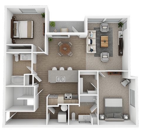 Floor plan for 2 beds, 2 baths, 1176 sqft